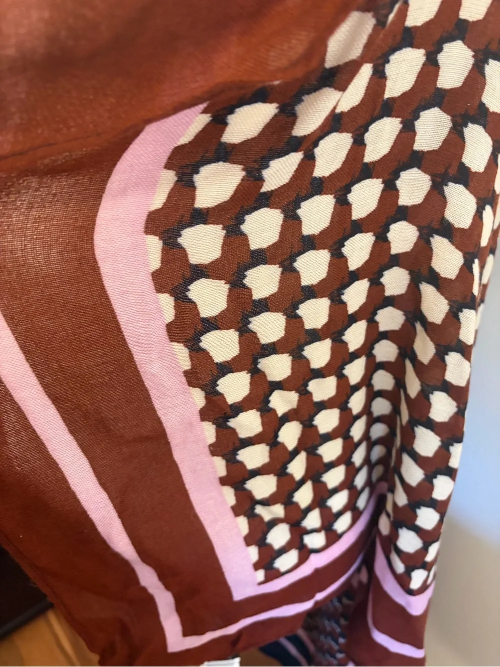 **J.Crew** XL Geometric Patterned Scarf in Navy, Rust & Pink